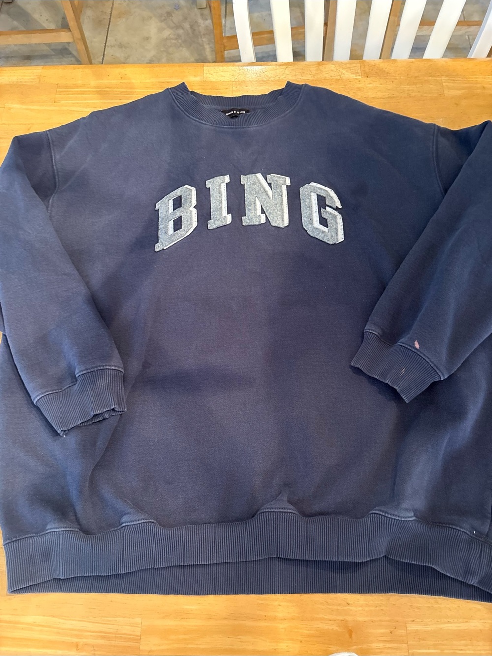 Annie bing Collegiate bing Logo Oversized Crewneck Sweatshirt Navy Blue